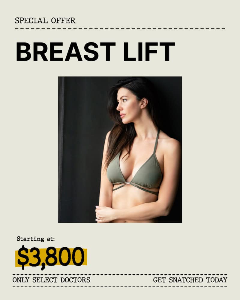 Breast lift special offer, starting at $3,800.