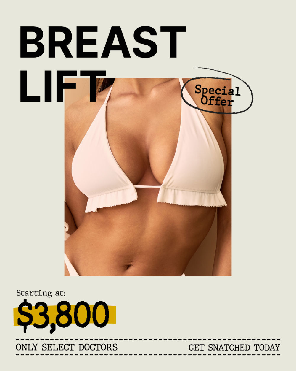 Breast lift special offer, starting at $3,800.