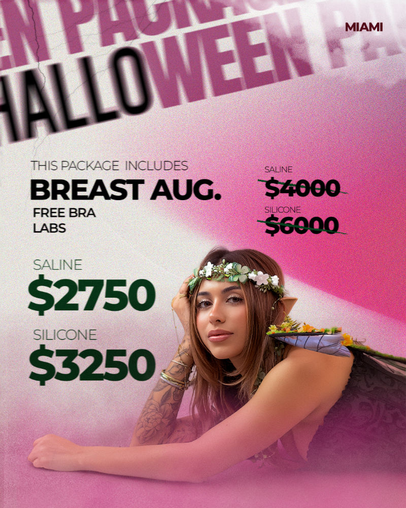Breast augmentation promotion with discounted prices in Miami.