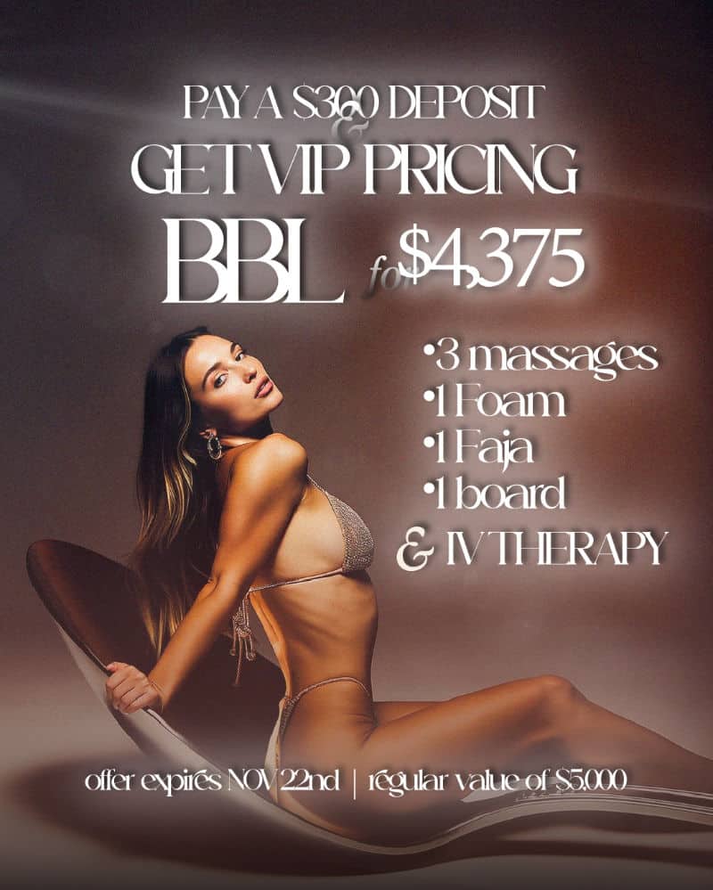 VIP BBL offer with massages and therapy package.