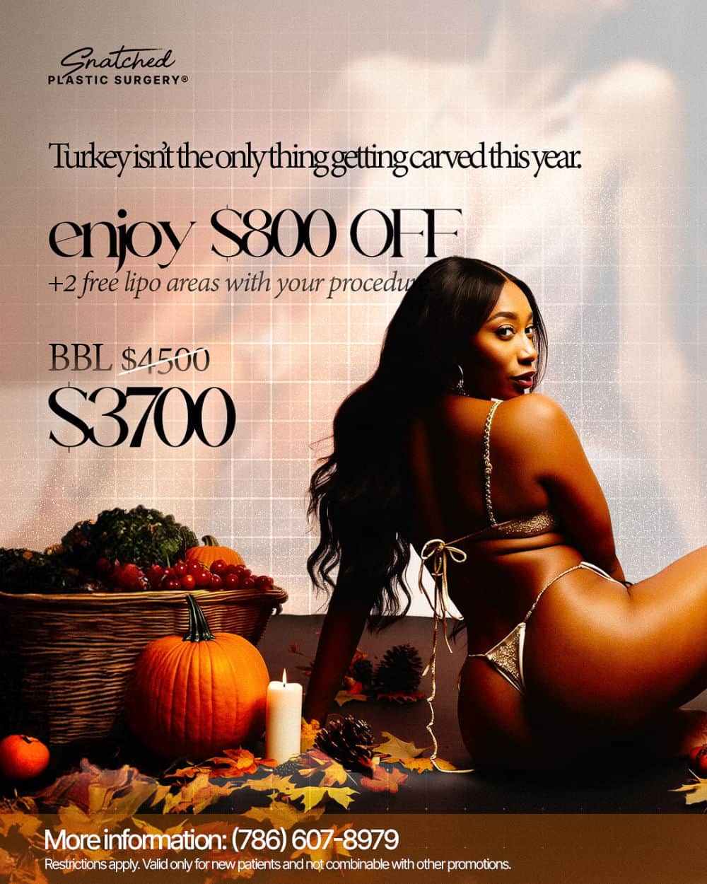 Plastic surgery promotion with discounted pricing and offer.