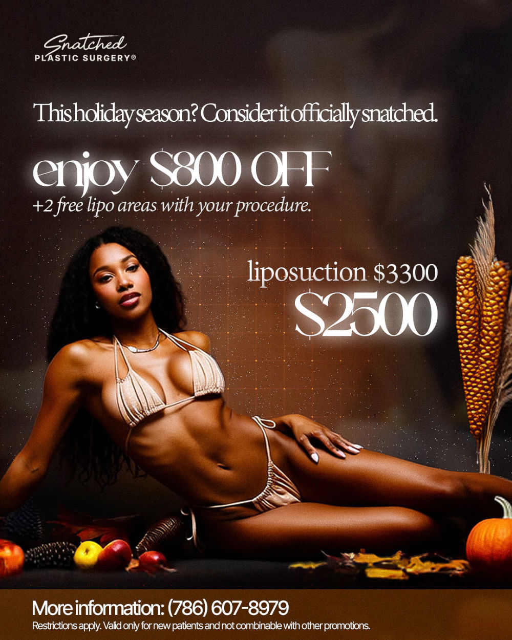 Holiday liposuction discount, $800 off promo.